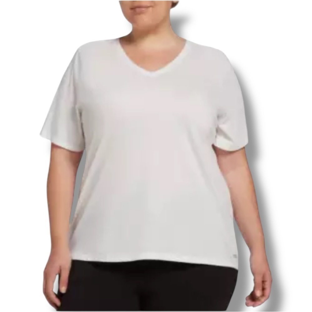 DSG Women's Core Cotton Jersey V-Neck T-Shirt 1X White - Picture 1 of 12